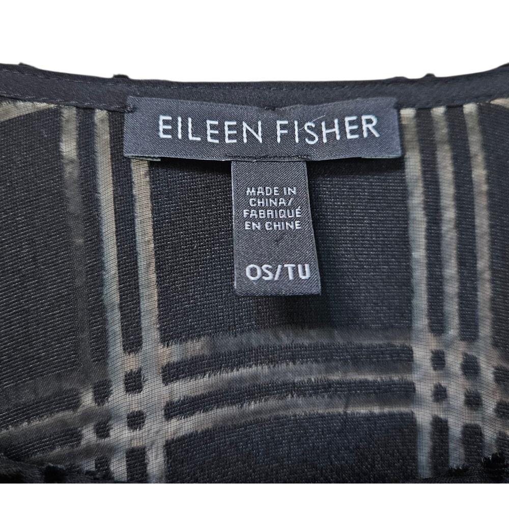 EILEEN FISHER Women One Size Poncho Velvet Burnout Black Plaid Lagenlook Topper - Picture 3 of 6